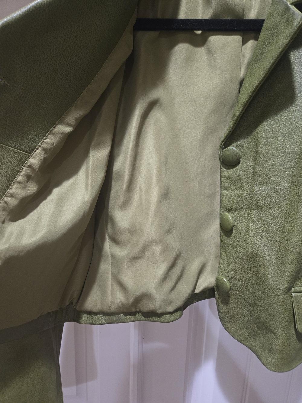 Zara Olive Green Genuine Leather Button-Front Jacket With Pockets Size XL NWOT - Picture 10 of 12